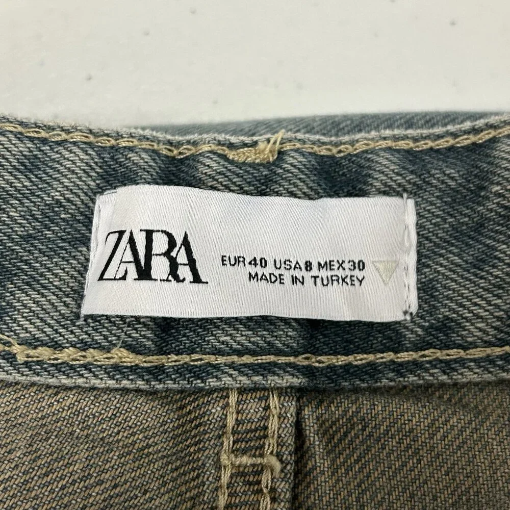 ZARA Women's 8 Jeans Blue Straight Leg High Rise Relaxed Baggy Cuffed Hem Denim - Picture 3 of 14